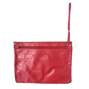 100% Genuine Leather Red Clutch Bag wristlet Rectangular 12" x 9" Made in Italy